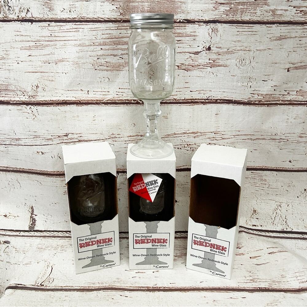 THE ORIGINAL REDNECK Mason Jar Wine Glasses Set of 3
